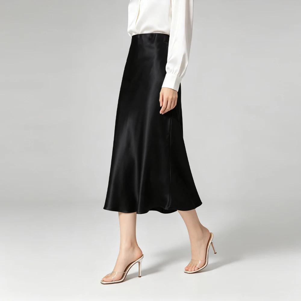 Women's Fashionable Summer Clothing 100% Natural Mulberry Silk Plain Satin 45° Oblique Cut High Waist Slim Fish Tail Skirt