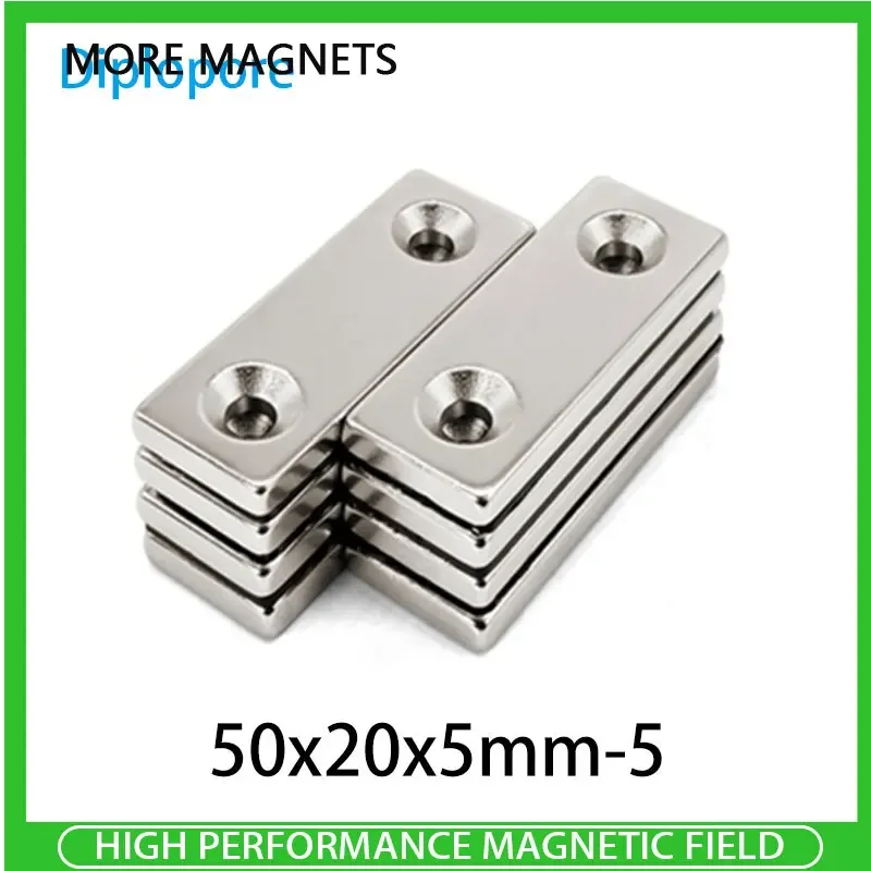 

1/2/5/10PCS 50x20x5-5mm Big Strip Block Strong Magnet Hole Thick Quadrate Permanent NdFeB Magnet Sheet