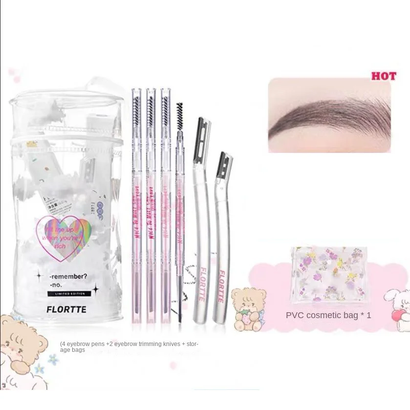 FLORTTE Eyebrow Pencil Trimmer Set Extremely Fine Waterproof Long Lasting Eye Brow Pen Including storage bag