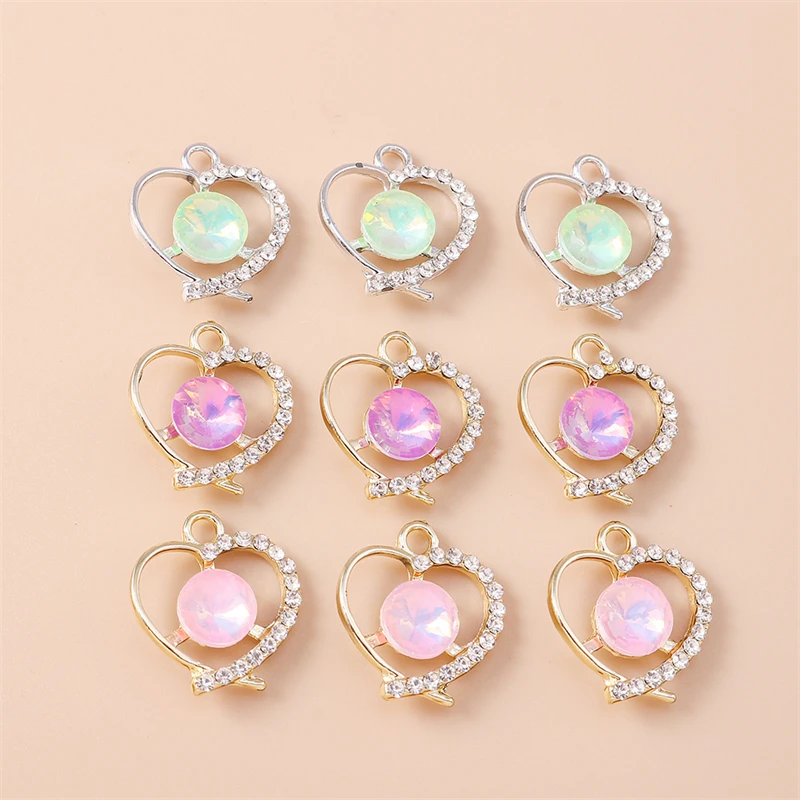 

20pcs 17x19mm Cute Crystal Love Heart Charms Pendants for Making Drop Earrings Necklaces Bracelets DIY Crafts Jewelry Findings