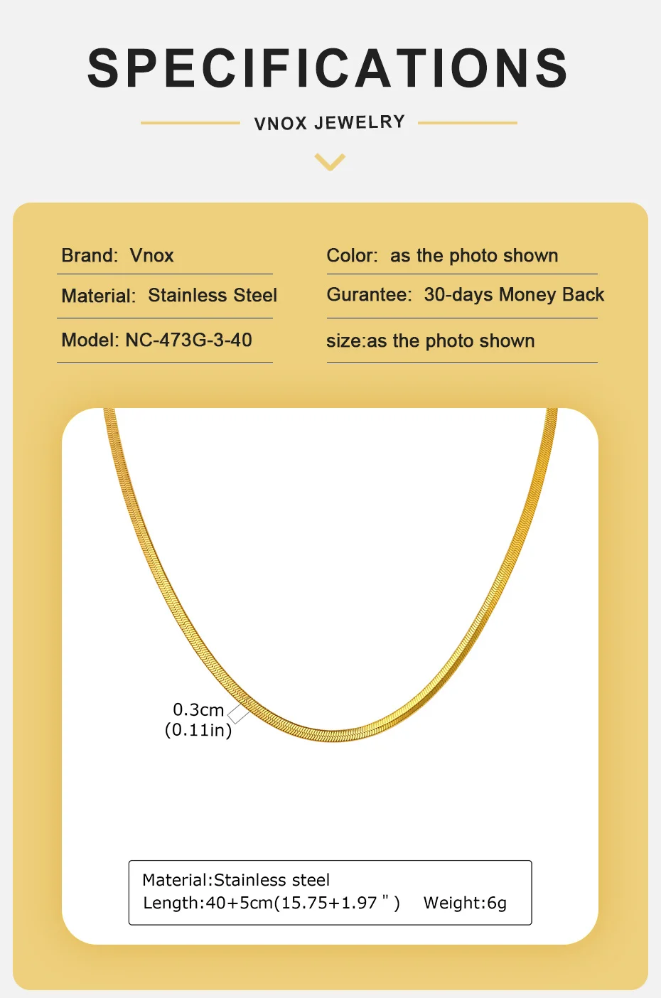 Vnox Fischgrätenkette, Edelstahl Flachklingen-Schlangenkette, Gold- und Silberplattierte Halskette für Männer und Frauen, 3-5mm Breite 40-65cm – Detail 4