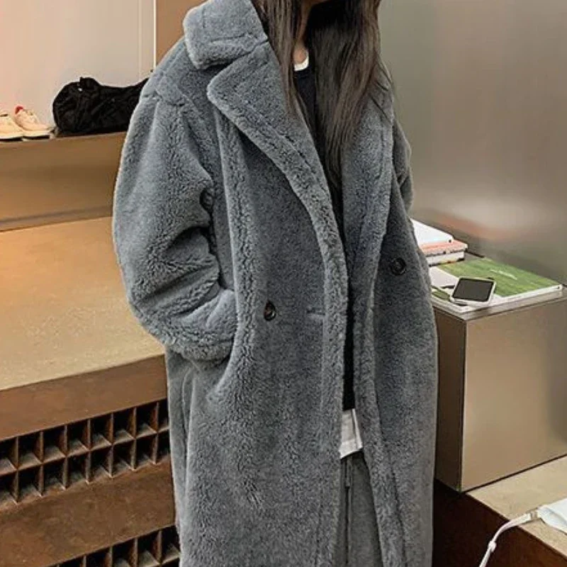 Lamb Wool Long Over The Knee 2024 Autumn Winter New Fashion Large Size Loose Foreign Style Thickened Cotton-padded Coat Tide