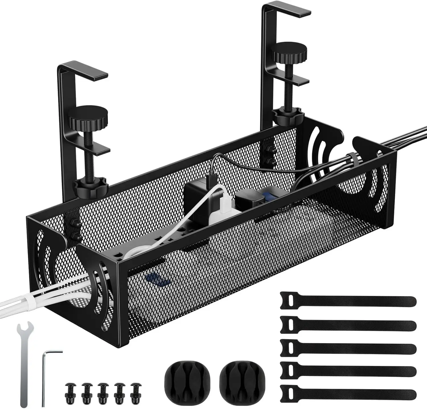

1 Set Under Desk Cable Management Tray Clamp On Wire Organizer For Desk Cord Holder Storage Rack Adjustable Non-Slip Clamp No