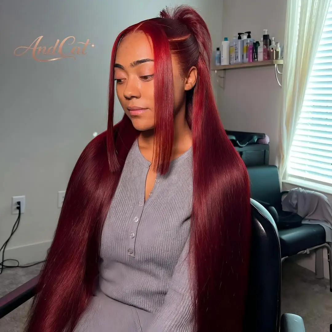 

Бордовый прямой парик из 100% натуральных волос 13x6 с кружевной передней частью, 99J красный, 30-36 дюймов, прозрачный кружевной парик из натуральных волос, предварительно выщипанный