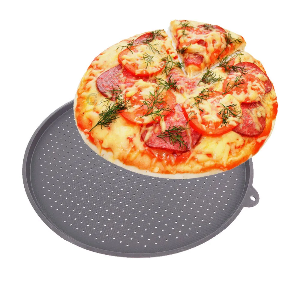 34.5cm Round Pizza Pan Dish Pizza Baking Pan Food Grade Silicone Mesh Tray Plate Pizza Pan Tray Mould Bakeware Baking Tool