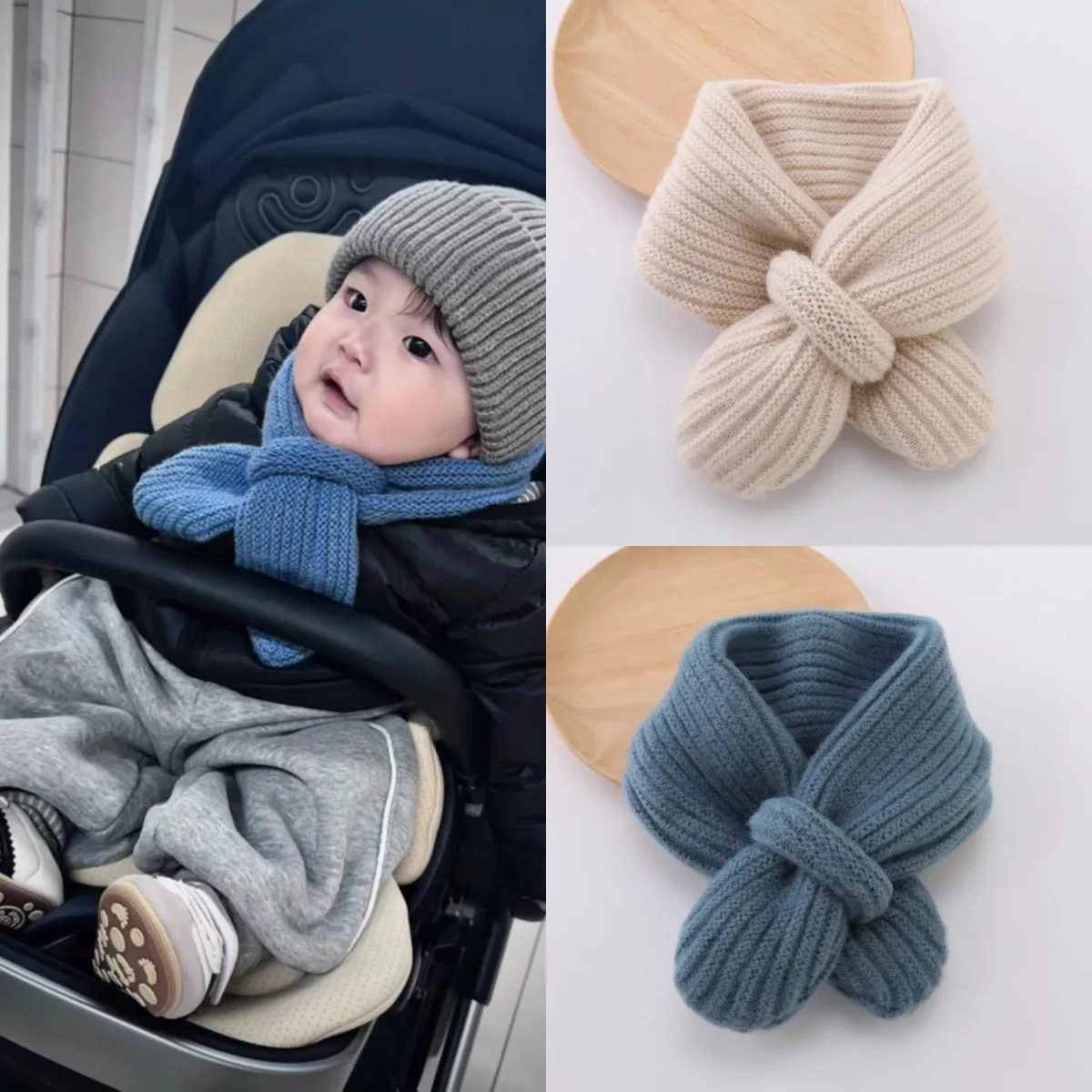 Candy Color Children Scarf Korean Woolen Knitted Cross Neckerchief Winter Baby Girl Boys Warm Scarves