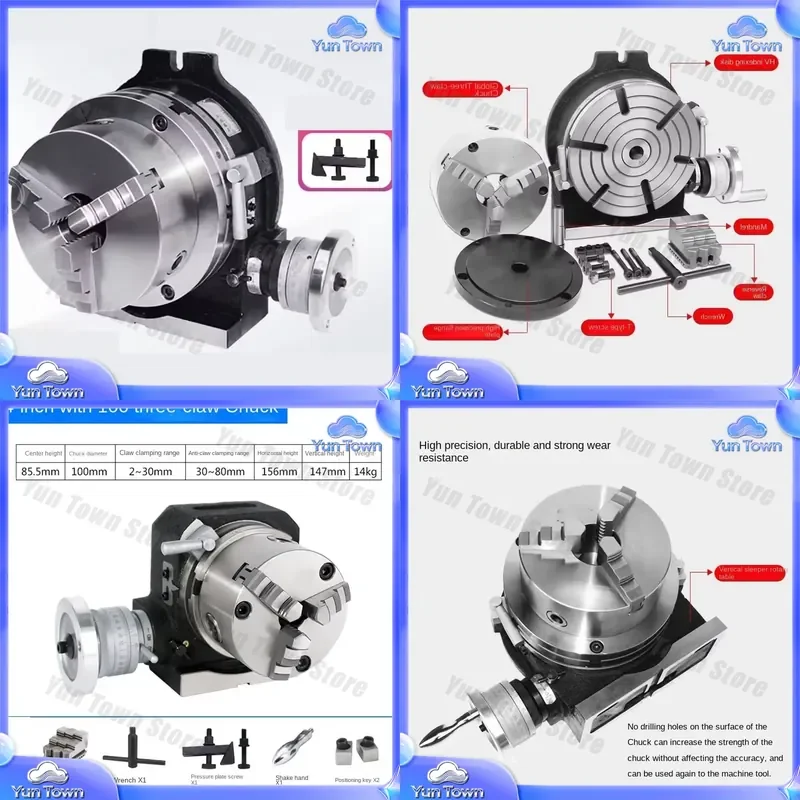 4 Inches Rotary Table Indexing Head with Universal 3-Jaw Chuck for Vertical Horizontal Metalworking Operations for CNC