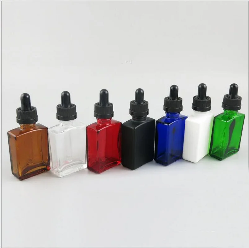 30ml square shape flat glass bottle dropper childproof lid E-liquid toner essential oil serum moisture water skin packing