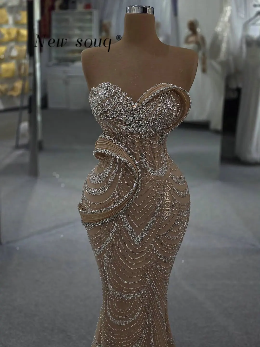 Elegant Long Champagne Crystals Beaded Sweetheart Neck Mermaid Evening Dresses 2027 Customized Formal Prom Gowns for Weddings