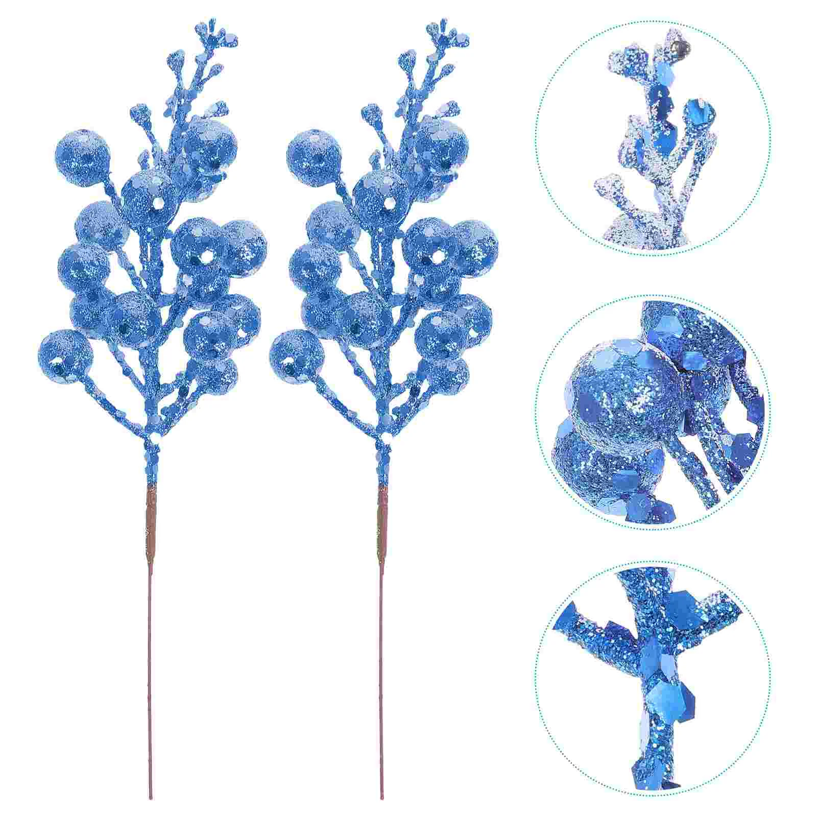 

Artificial Glitter Berry Twig Stem Christmas Imitation Berries Outdoor Decor Vase Blue Foam Tree