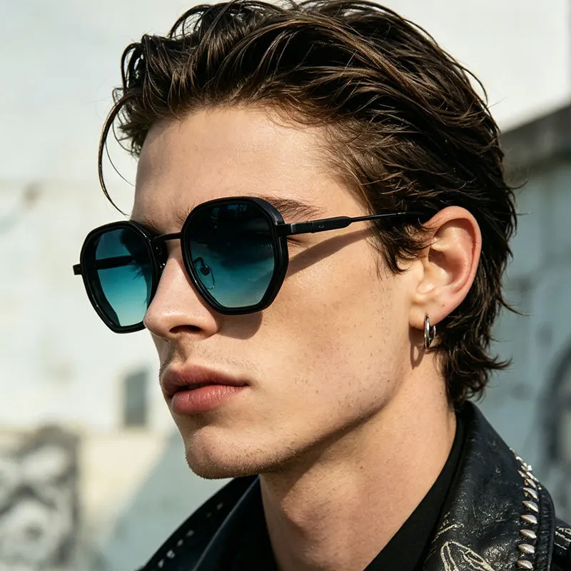 Retro Octagonal Sunglasses for Women Men Metal TR Mix Frame Gradient Lens Fashion Street Beach Travel Eyewear