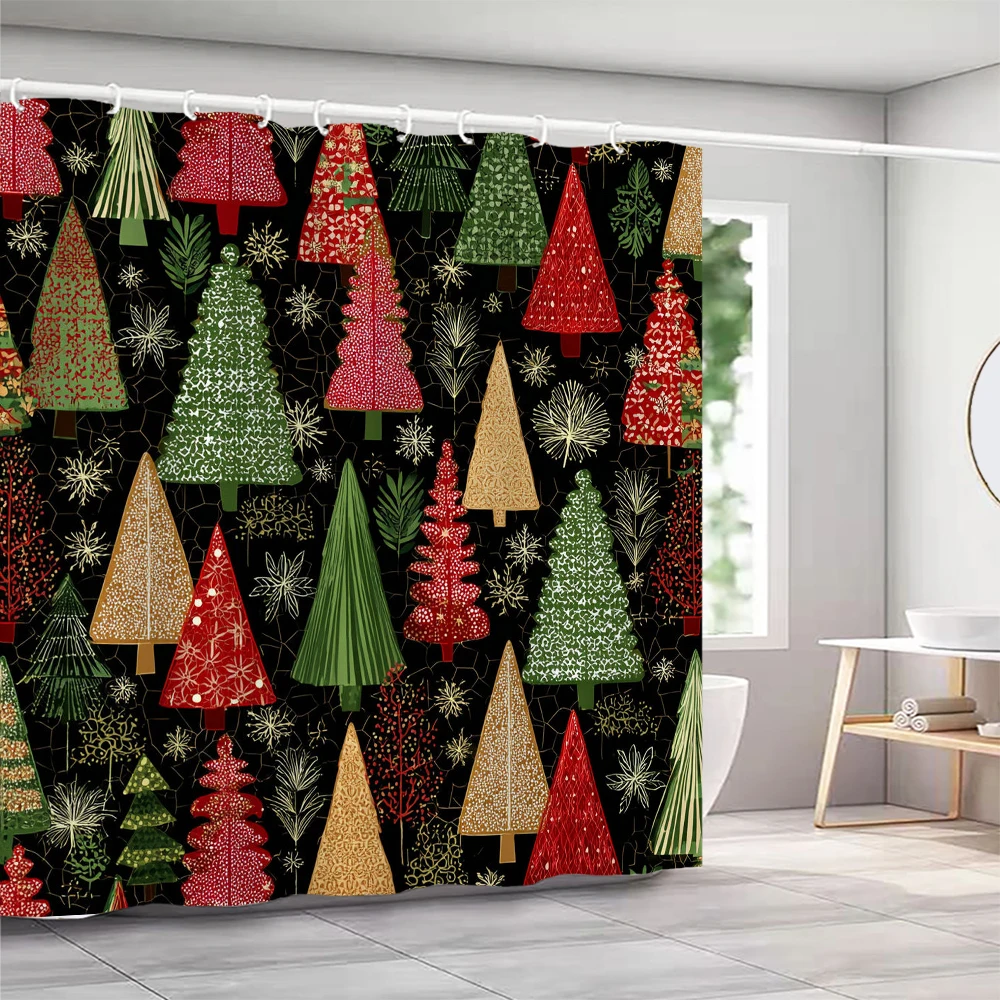

1 шт., водонепроницаемая занавеска для душа с рождественским принтом, подвесная занавеска для ванной комнаты с крючками, можно стирать в машине