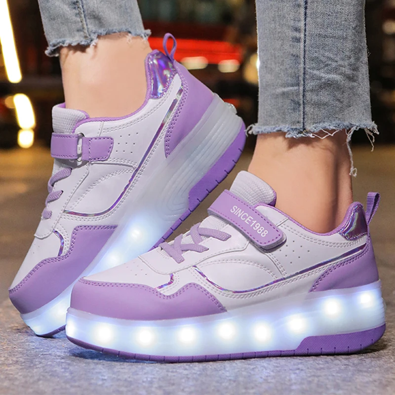 Zapatos informales luminosos LED para niños y niñas, zapatillas deportivas transpirables a la moda, patinaje sobre ruedas, novedad