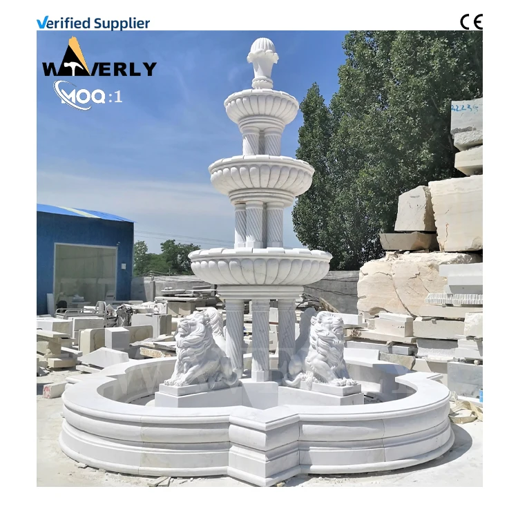 

Villa Garden Decoration Natural Water Fountain Custom Shape Carving Outdoor Marble Lion Fountain