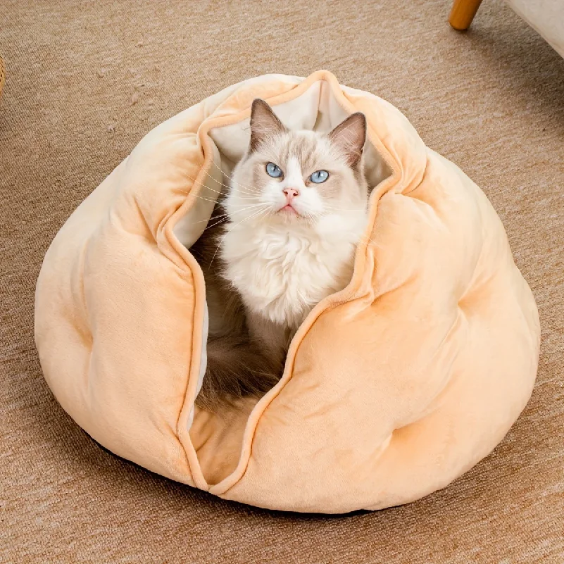Self-Warming Cat Bed for Indoor Cats, Velvet Plush Donut Cuddle Bed for Small Medium Dogs, Thickened Fuzzy Round Pet Nest