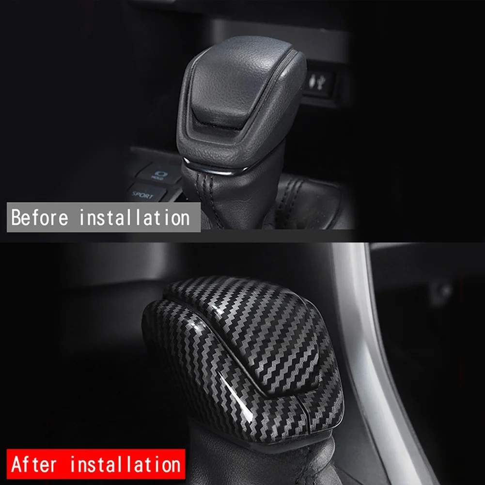 

Car Gear Shift Knob Protective Cover Trim in Carbon Texture ABS for Toyota RAV4 2018-2021 Interior Enhancement Accessory