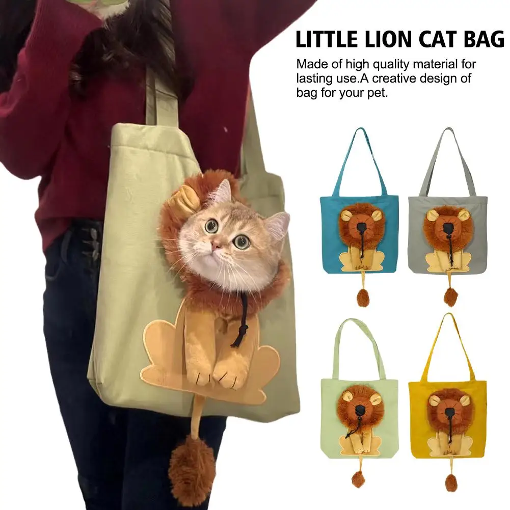 Pet cat Bag Pet Canvas Shoulder Bag Pet Carriers Lion-shaped pet Pet pet bag accessories Outdoor cat supplies R6L6