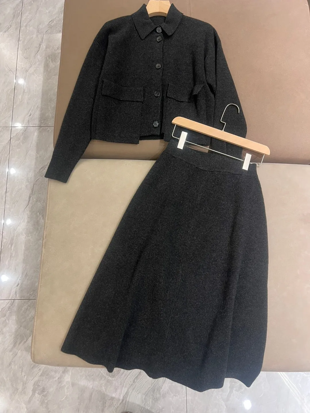 Casual elegant thick cashmere wool knitted  knitted skirt suit