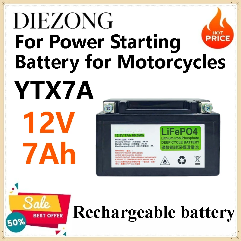 Lithium Iron Phosphate Battery Pack YTX7A 12V 7Ah Power Starting Battery for Motorcycles