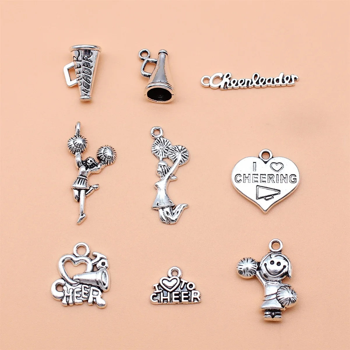 9 sztuk antycznej srebrnej kolekcji zawieszek cheerleaderki do samodzielnego tworzenia biżuterii, 9 stylów, po 1 szt.