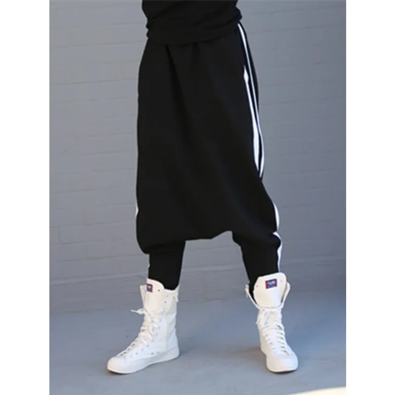 Krisnanas Striped Black Harem Pants for Women 2025 New Wide Casual Pockets Female Sportwear Trousers Ladies Bottpms 55977
