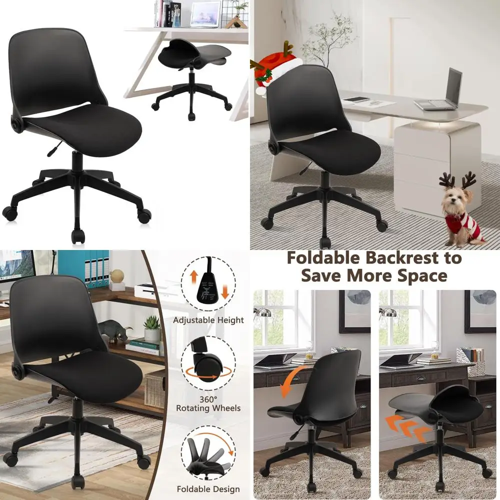 كرسي مكتب دوار قابل للتعديل مع عجلات لاستخدام الكمبيوتر المكتبي المنزلي - كرسي مهام أسود قابل للطي لمقعد مريح #1