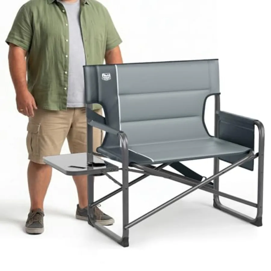 

XXL Directors Chair Heavy Duty Folding Camping Chair for Adults, 500lb Capacity, Extra Wide Padded Seat, Grey, for Camping, Spo