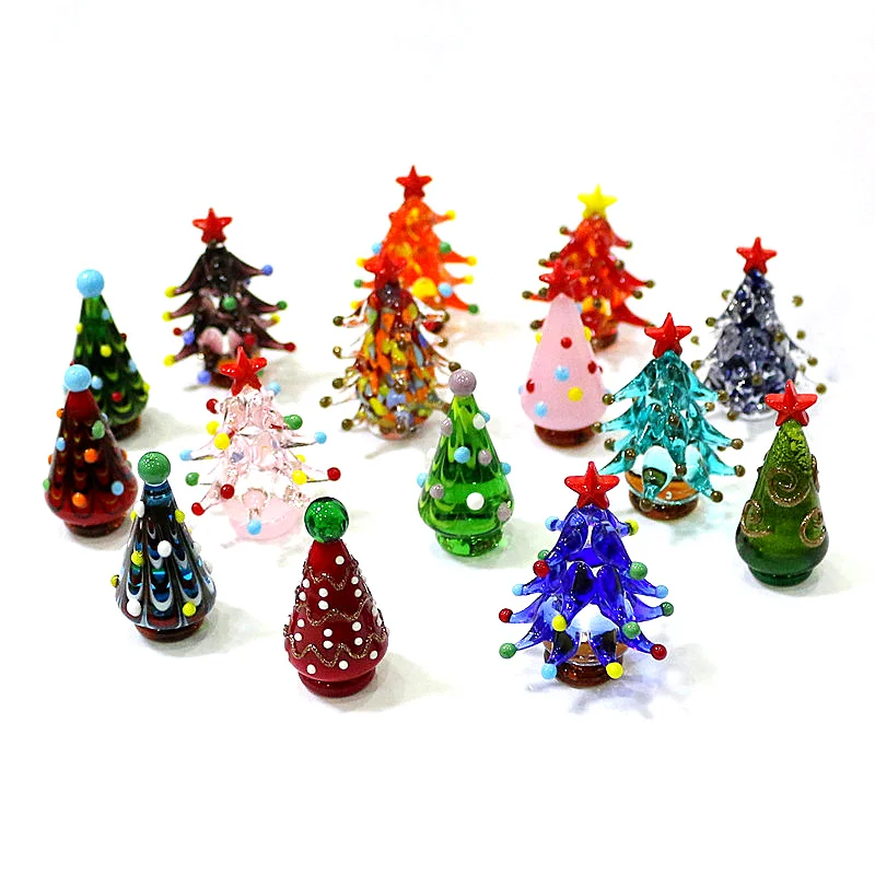 New Mini Christmas Tree Glass Ornaments Cute Xmas Decoration for Home Tabletop Decor Creative Festival Party New Year Noel Gifts