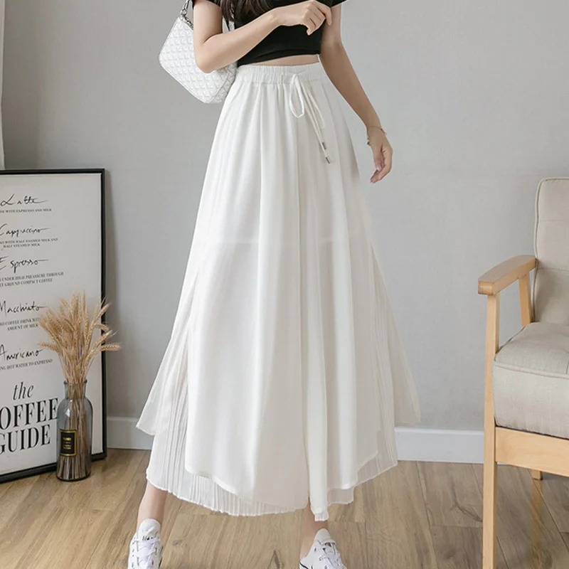 Women\'s Wide Leg Pants Korean Fashion Casual Elegant Loose Fitting Pants Clothing High Waisted Solid Color Wide Leg Pants Skirt