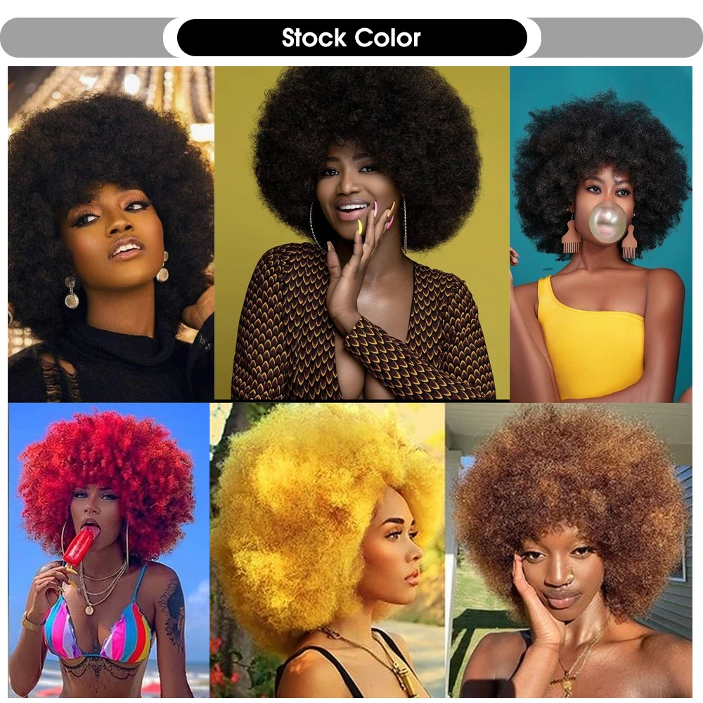 Short Afro Kinky Curly Wigs for Black Women Synthetic African Bouncy Hair Wig with Bangs Ombre Natural Blonde Red Blue Puffy Wig