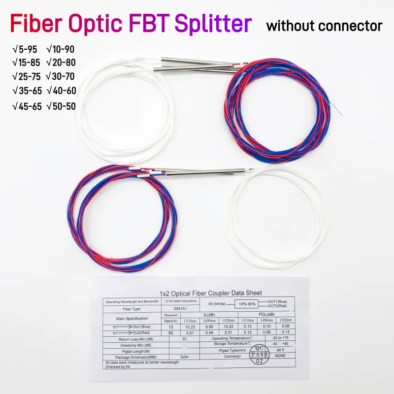 Rozdzielacz światłowodowy FBT 1/99 2/98 5/95 20/80 50/50 Różne typy 1x2 0.9mm Niesymetryczny łącznik FBT Rozdzielacz Bez Złącza