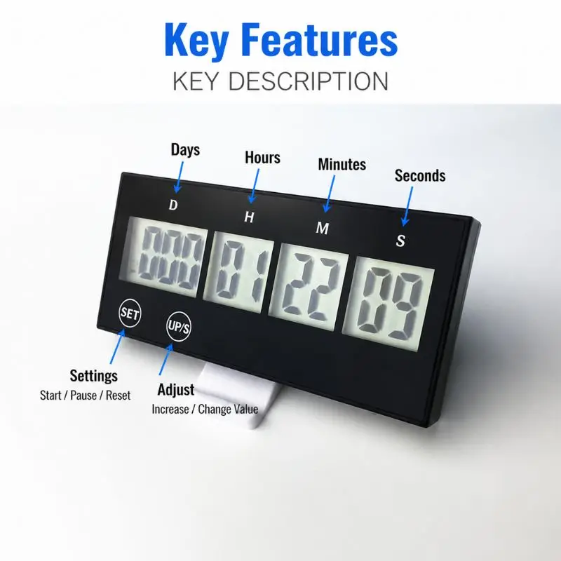 999 Days Digital Countdown Timer Portable Time Reminder Multifunctional Timing Manager For Student Household Use