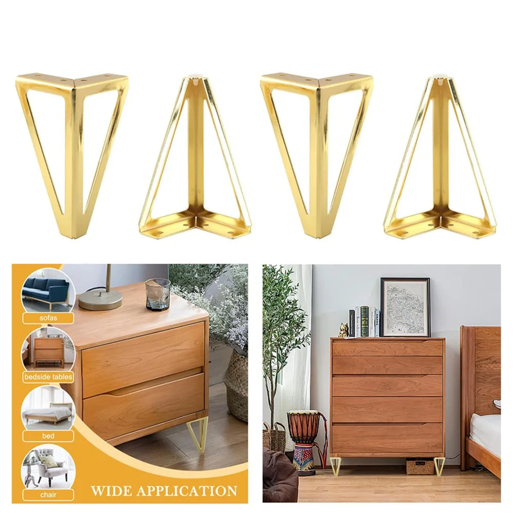 4pcs Heavy Duty Golden Metal Furniture Legs-Easy Install Adjustable Feet for Sofa, Cabinet,Table,Dresser,Chair-Replacement Legs
