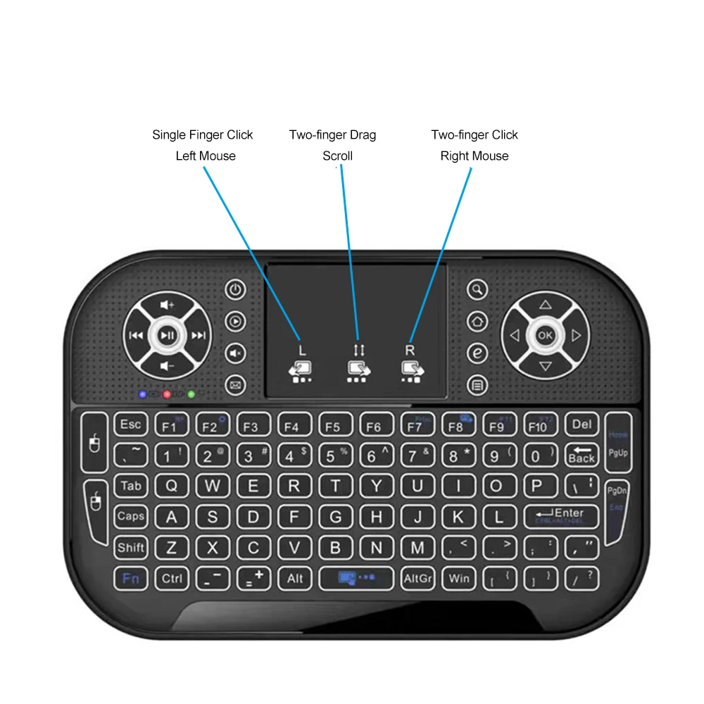 Fly Air Mouse Remote Control 2.4G&Bluetooth-compatible Backlit Handheld Remote Keyboard with Touchpad Rechargeable for PC Laptop