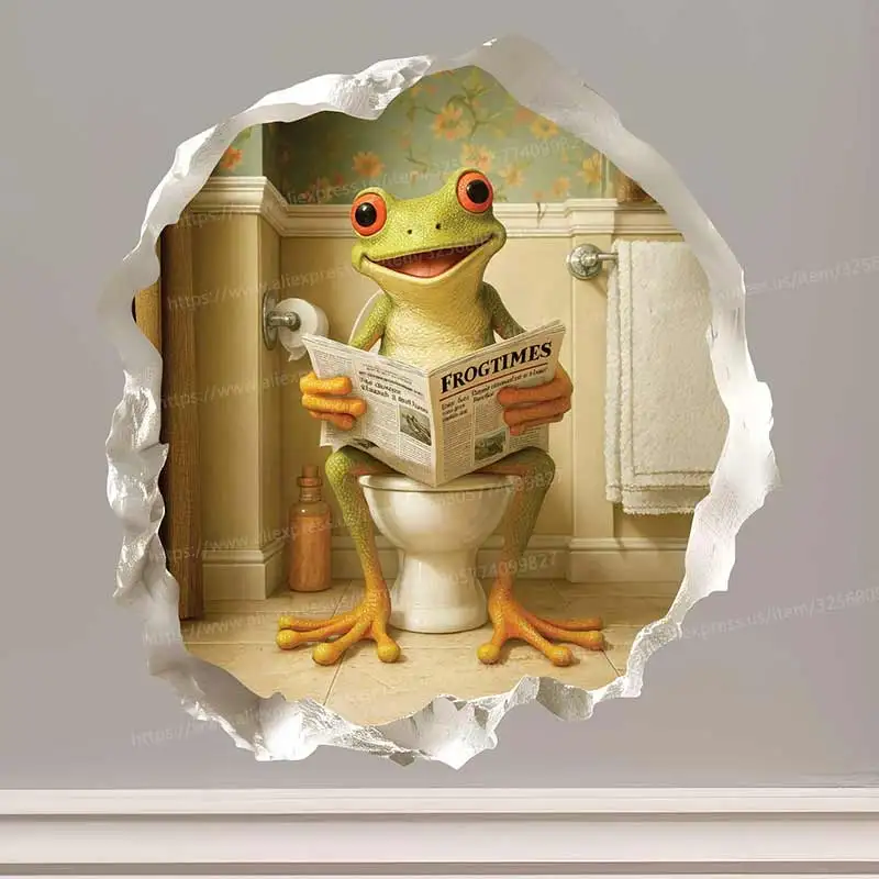 Toilet Frog Wall Sticker Bathroom Toilet Decor Living Room Cabinet Refrigerator Home Decoration Waterproof Decals Stickers M1332