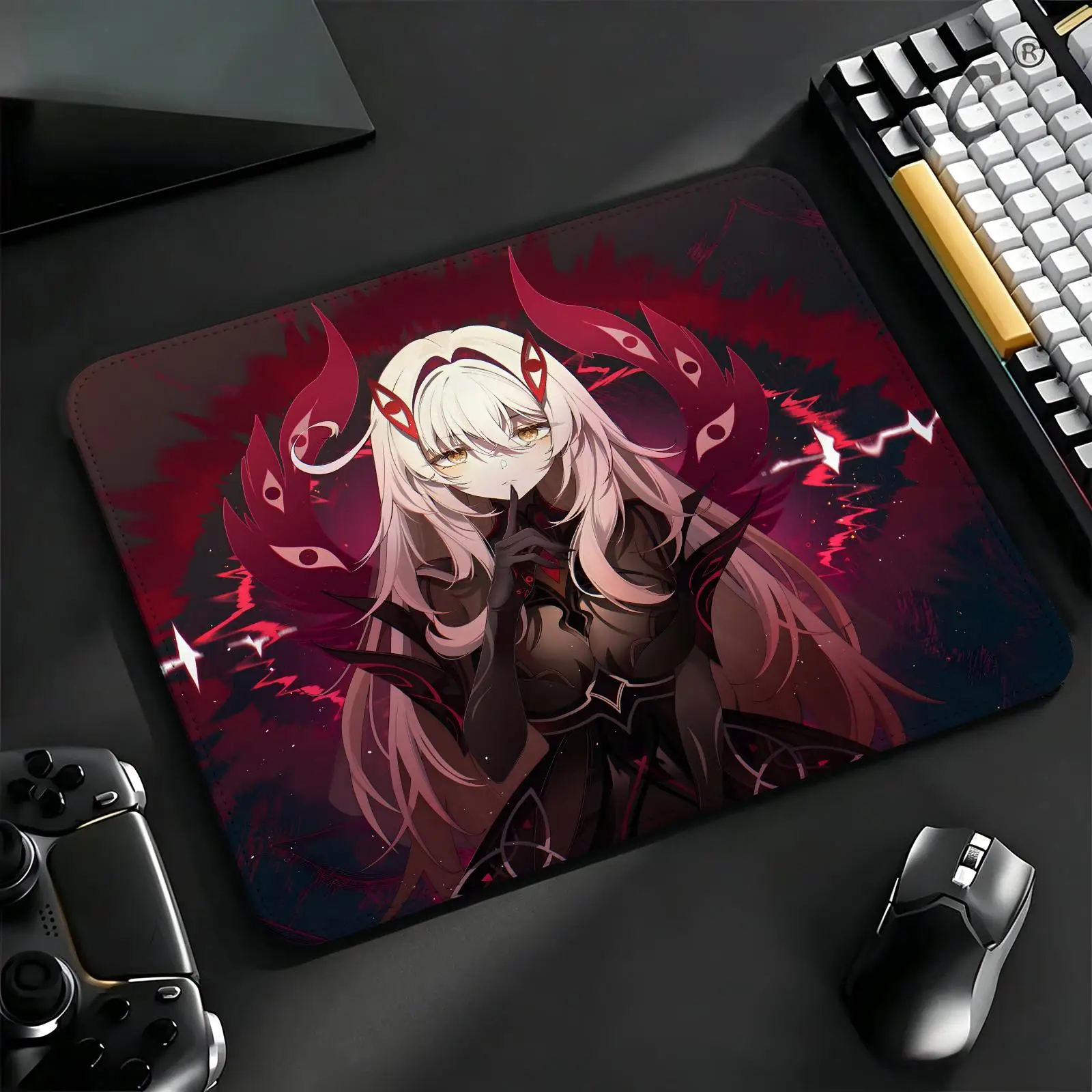 Compact Gaming Mat Reinforced Stitched Border, Genshin Impact Ronova Mouse Pad S/M/L Portable Laptop Desk Pad Office & E‑sports