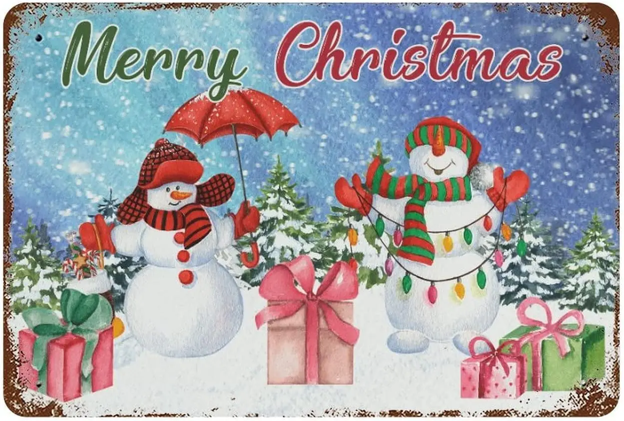 Merry Christmas Decor Tin Signs Christmas Snowman Wall Decor Sign Vintage Christmas Gift Wall Decorations Gift for Cafe Home Wal