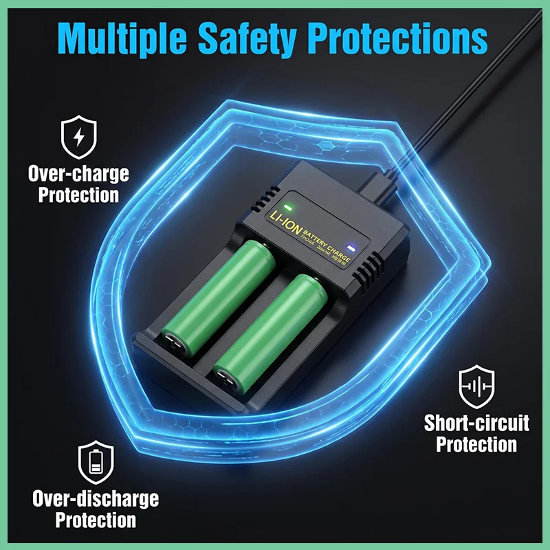 18650  3300mAh 3.7V Li-ion Rechargeable Battery + USB Charger Combo Set High Capacity for Flashlight, Headlamp, Toys, Power Bank