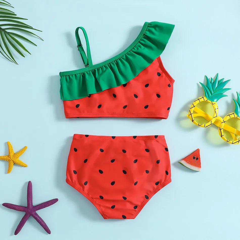 1-6Y New Fashion Kid Watermelon Design Bikini Set Lovely Two Pieces Child Swimwear Cute Girl Flouncing Swimsuit Summer Beachwear