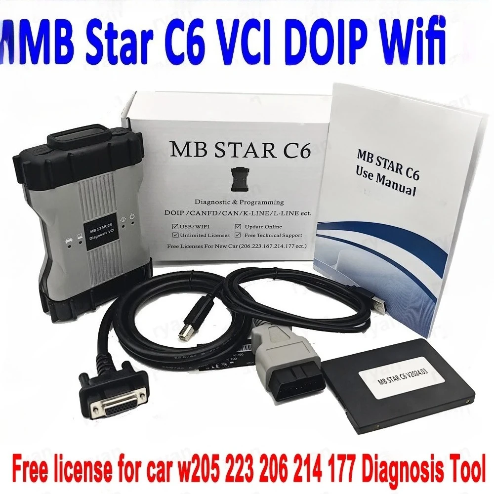 

Мультиплексор MB Star C6 VCI DOIP Wi-Fi C6 obd2 Skaner SSD 2025.03 Бесплатная лицензия для Benz New Car W205 W213 Диагностические инструменты