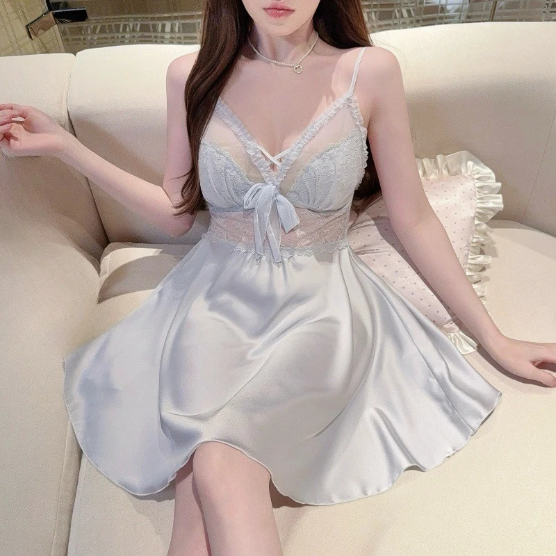 

Сексуальная атласная ночная сорочка, домашнее платье, кружевное белье для дома, женская комбинация, пижама без рукавов, ночная рубашка, халат