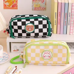 Checker-Bolsa de lápices de gran capacidad, estuche de lápices Kawaii de Color blanco y negro, bolsa linda, papelería coreana, suministros escolares para estudiantes