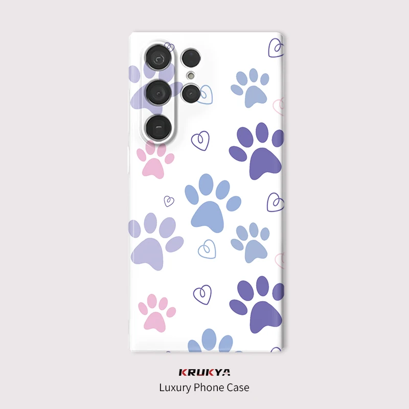 S26 Ultra Hard PC Phone Case For Samsung Galaxy S25 Plus S23+ 5G S20 FE S21 S22 5G Cute Animals Paw Pattern Shockproof Cover