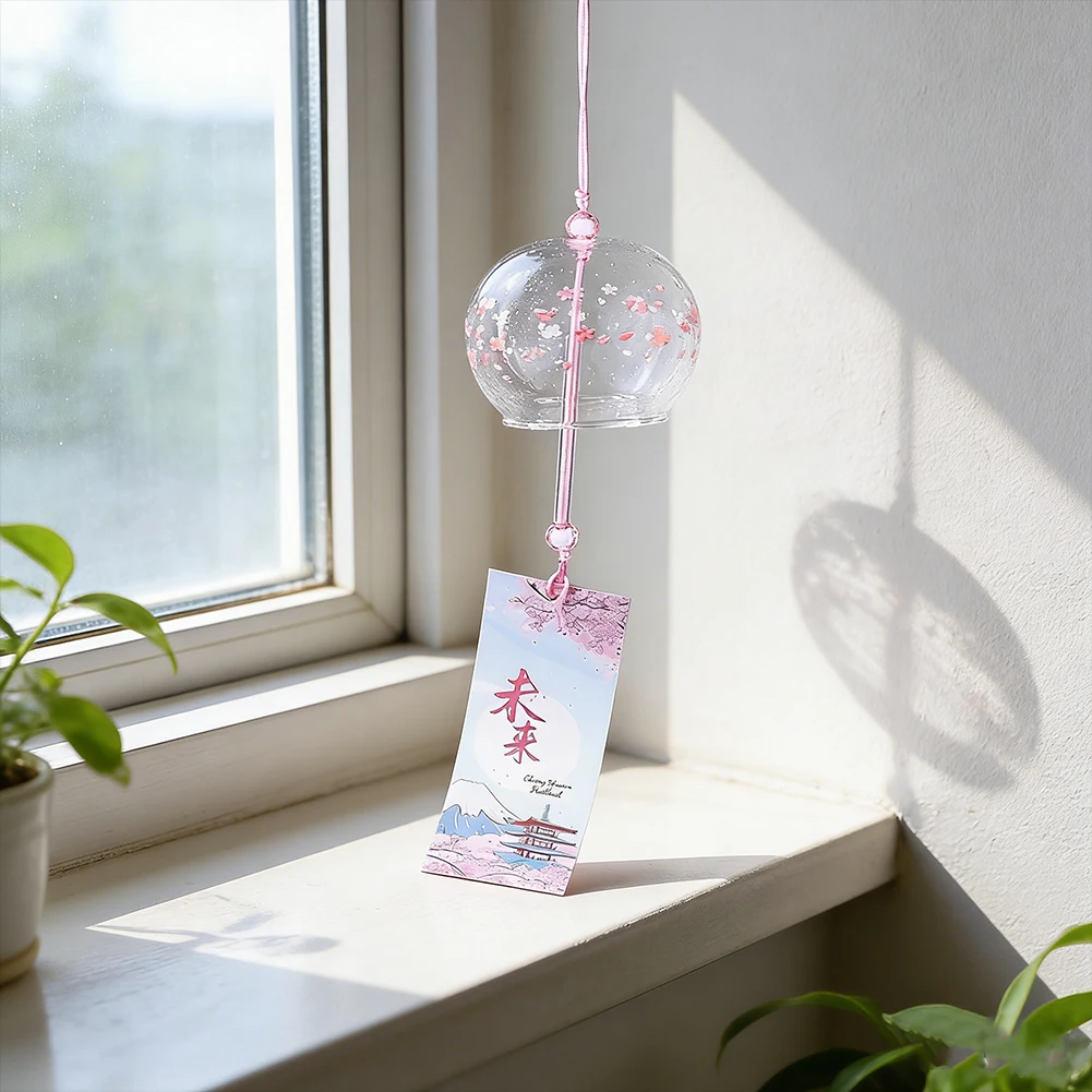 Spring Sakura Glass Wind Chime Cherry Blossom Wind Bell for Garden Patio Home Decor Gift Healing Sounds Gift