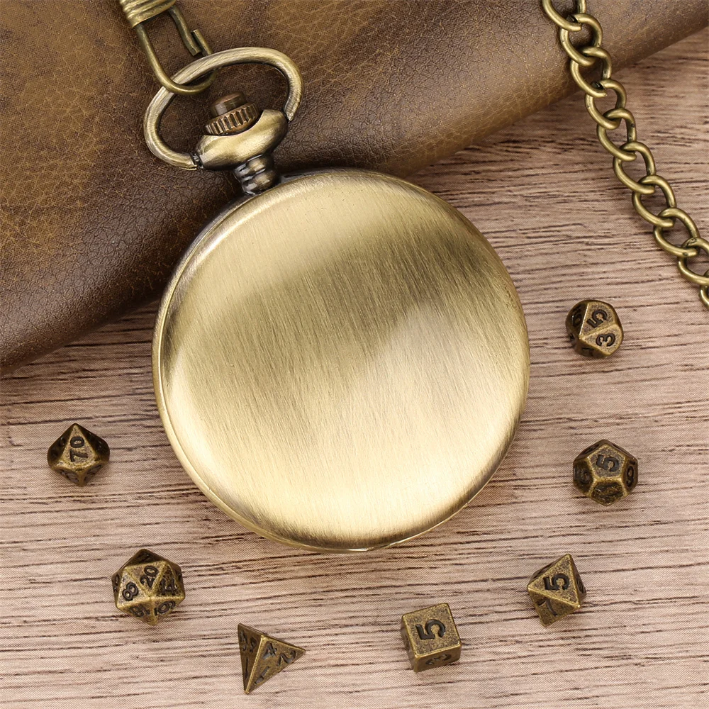 Vintage Pocket Watch Case with Mini Dice Set Fob Chain Pendant Pocket Clock Shell Entertainment Game Role-Playing Storage Case - view 2