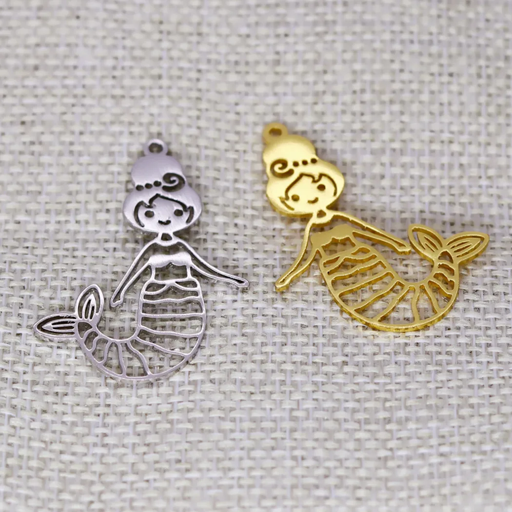 

5PCS DIY Stainless Steel Fairly Kawaii Mermaid Charm Pendant For Women Children Sea Ocean Beach Jewelry Fashion Gift