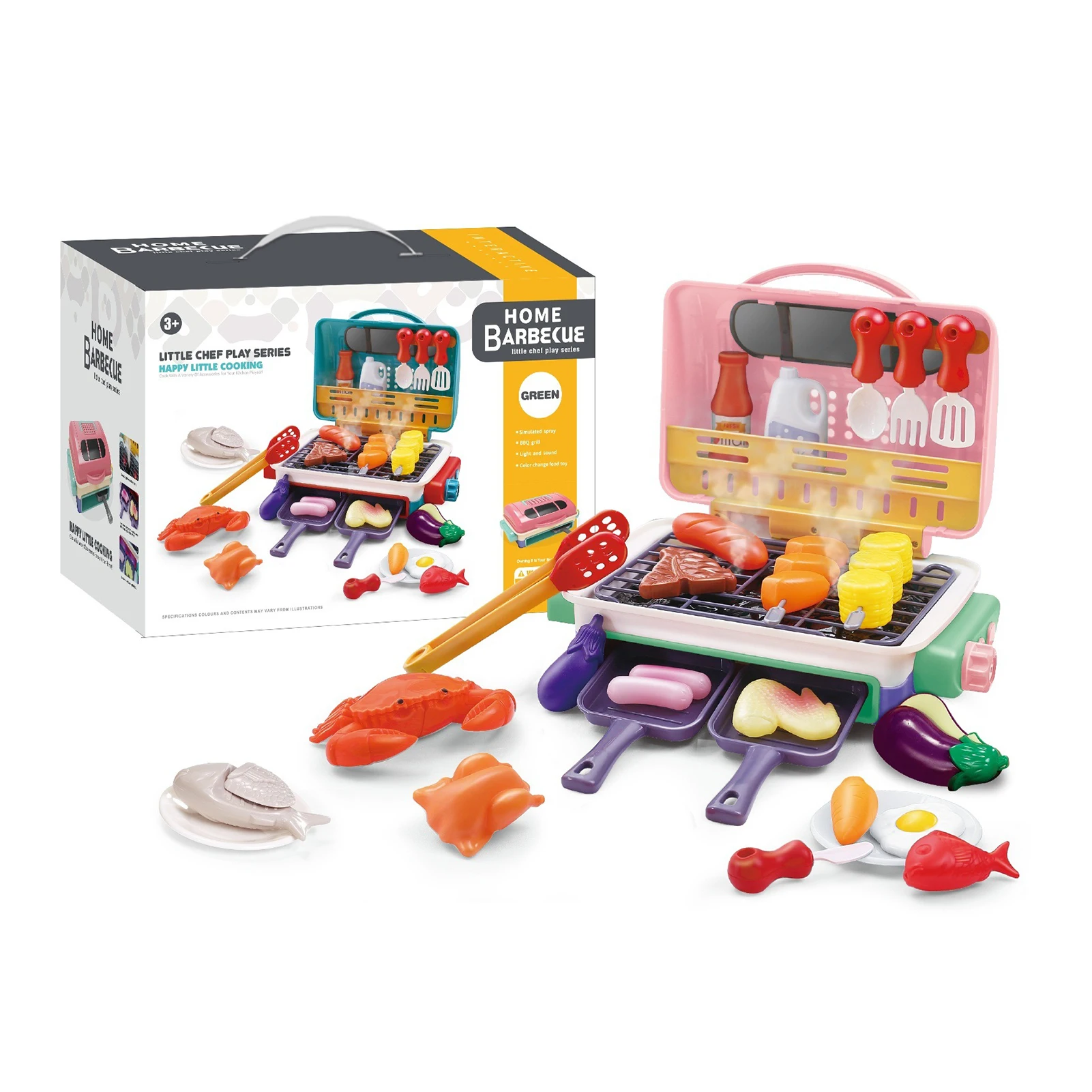 Ensemble de Barbecue avec lumière de pulvérisation, jeu de simulation pour enfants, jouet de cuisine, jouets éducatifs pour enfants, cadeaux de noël