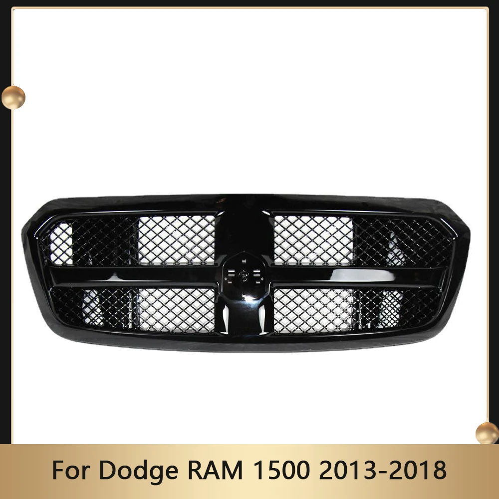 

High Quality Grid ABS Gloss Black Grille For Dodge RAM 1500 2013-2018 Car Front Racing Grill Upper Hood Grills Cover