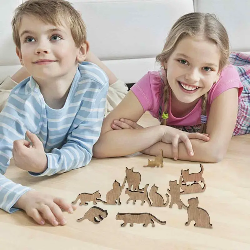 Mini Holzpuppen Katzen Puppe Desktop Balance Stapels piel Spielzeug 12 verschiedene Formen Block für Eltern Kinder Interaktion