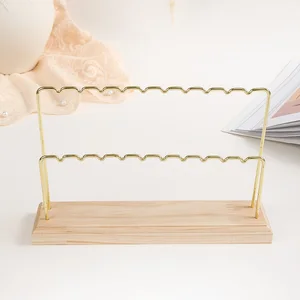 Double-Deck Jóias Display Stand, Madeira, Metal, Ouro, Contador, Pingente, Brincos, Anel, Colar, Relógio, Jóias Prateleira 10 principais vendas prateleira decorativa dourada - №4